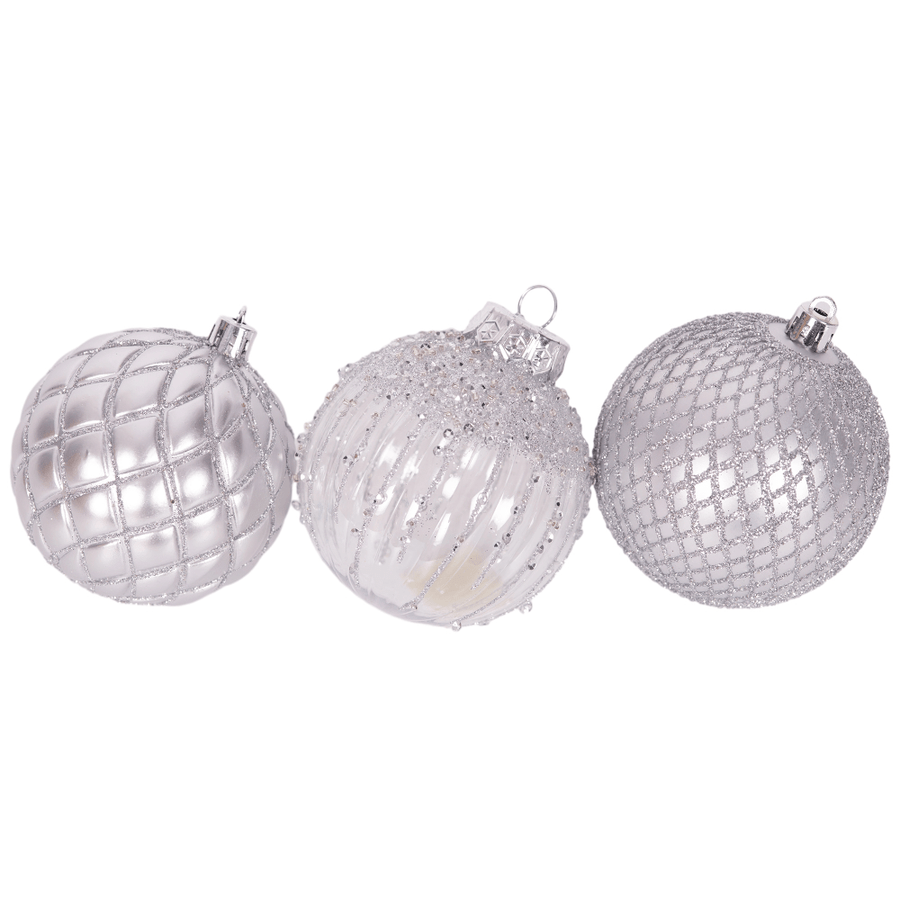 Clear Baubles with Glitter Detail (8cm)