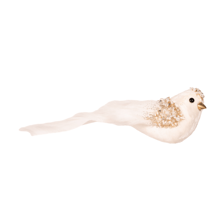 Ivory Bird with Champagne Glitter Clip (25cm)