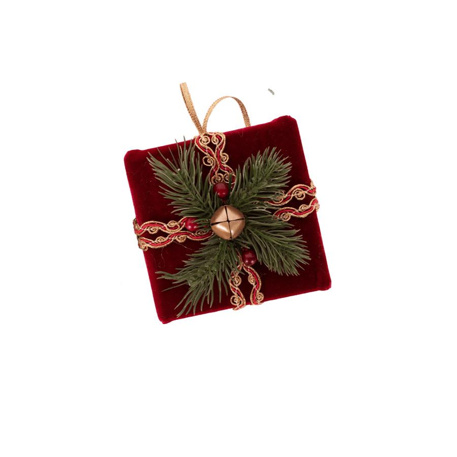 Burgandy or Emerald Gift Box Ornament (11cm)