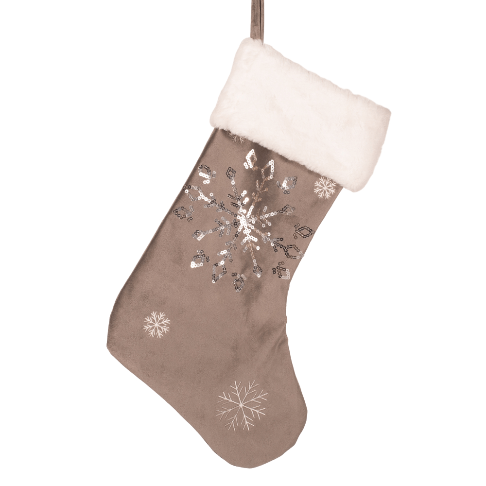 Grey Velour Stocking with Silver Sequin and Velour Cuff