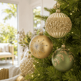 Sage or Champagne Bauble with Glitter Detail (10cm)
