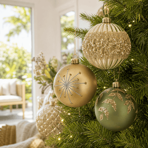 Sage or Champagne Bauble with Glitter Detail (10cm)