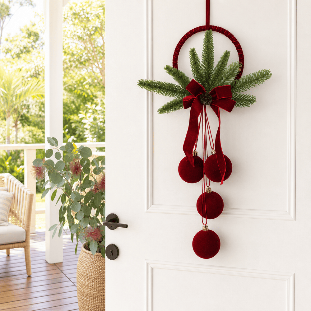 Burgundy Flocked Hanging Balls (14x51cm)