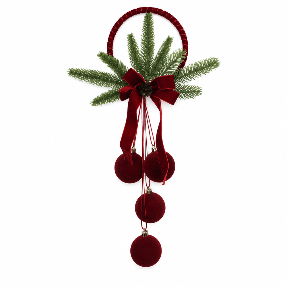 Burgundy Flocked Hanging Balls (14x51cm)