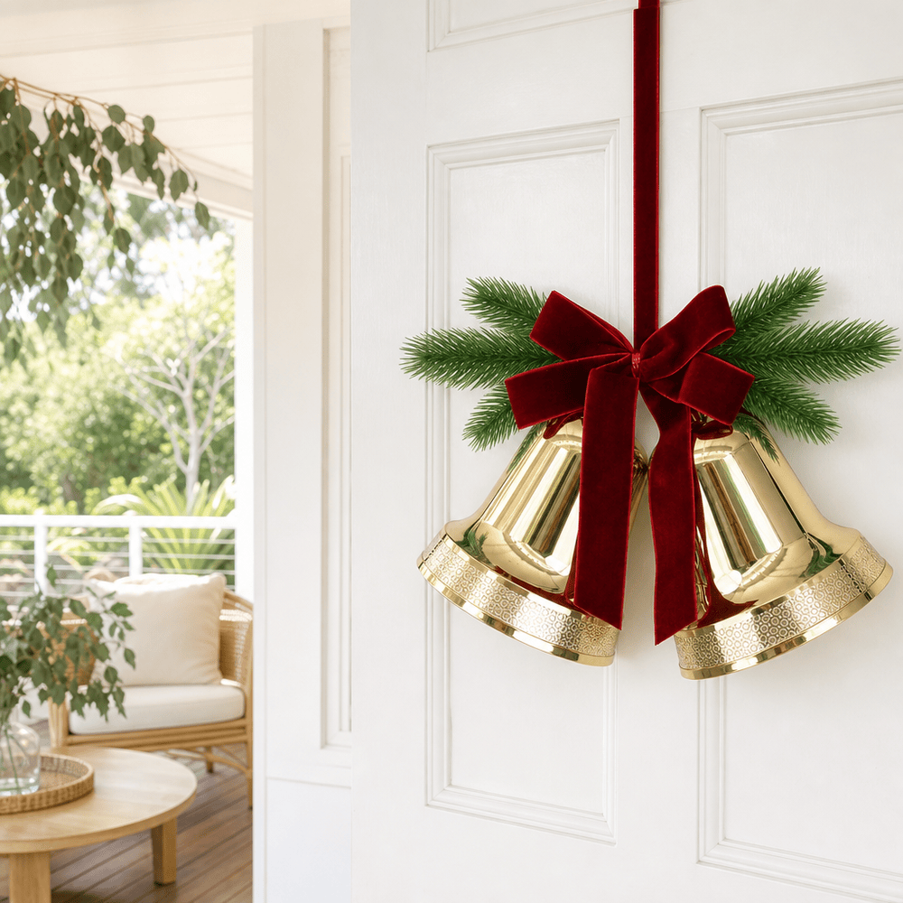 Gold Double Bells with Burgundy Ribbon (25x18cm)
