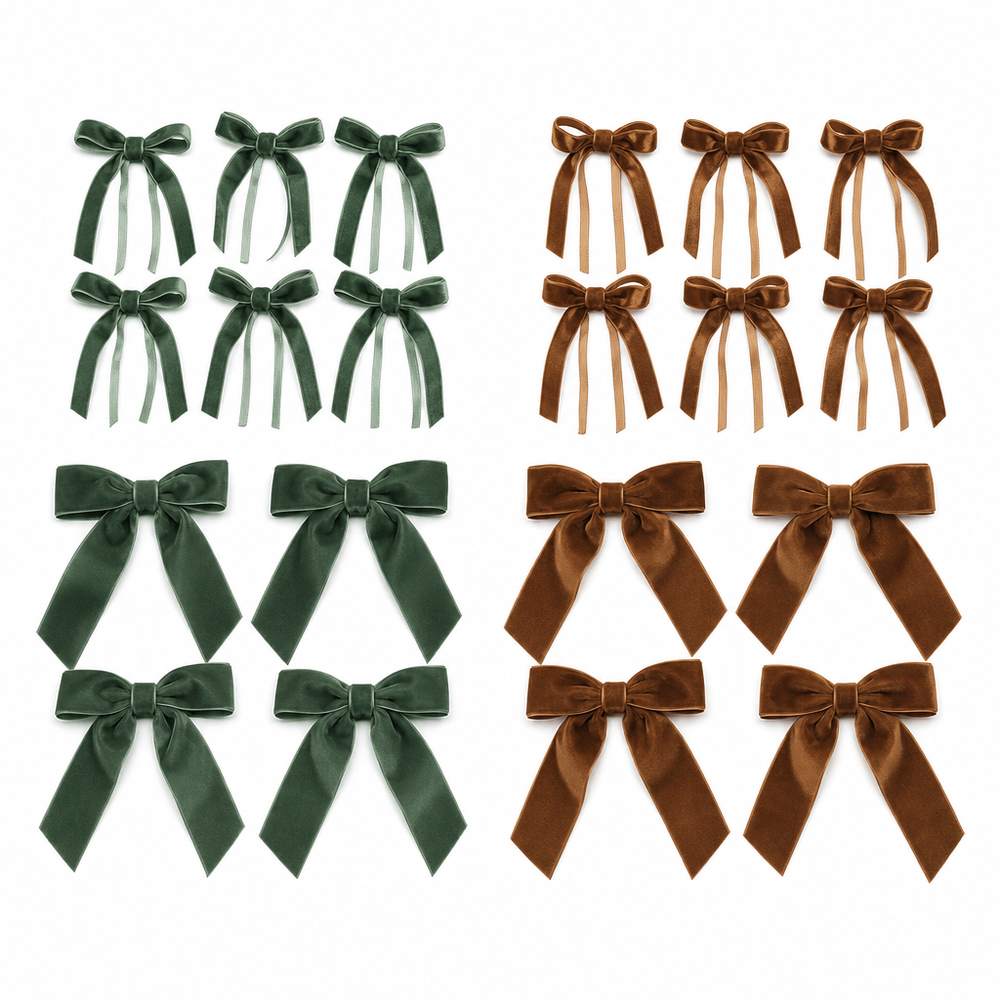 Sage or Chestnut Velvet Bows Set