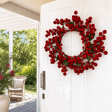 Red Flocked Berry Wreath (55cm)