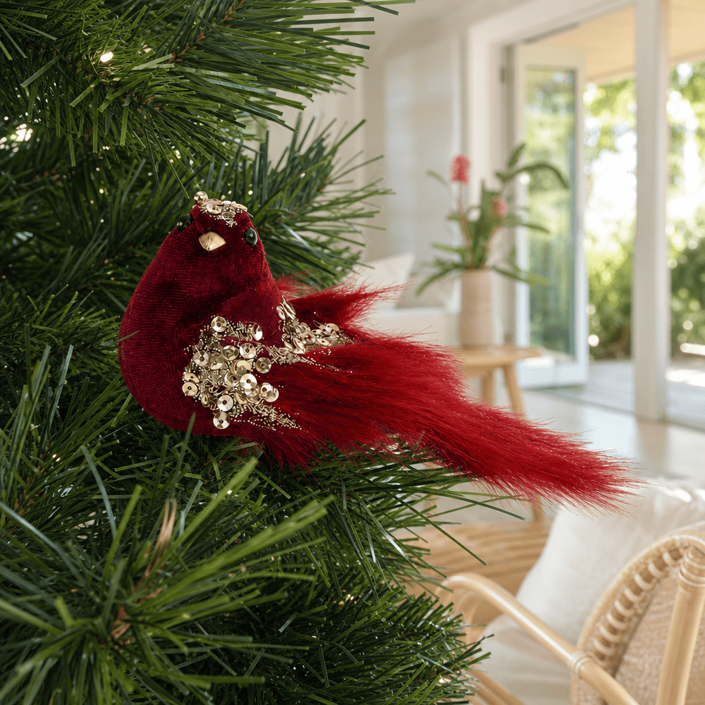 Burgundy Velvet Bird Clip (18cm)