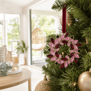 Burgundy Jewelled Wreath Ornament (10cm)