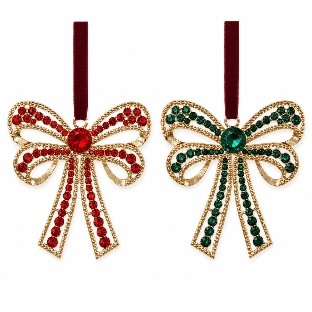 Red or Emerald Crystal Bow Ornament