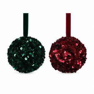 Burgundy & Emerald Sequin Baubles (8cm)