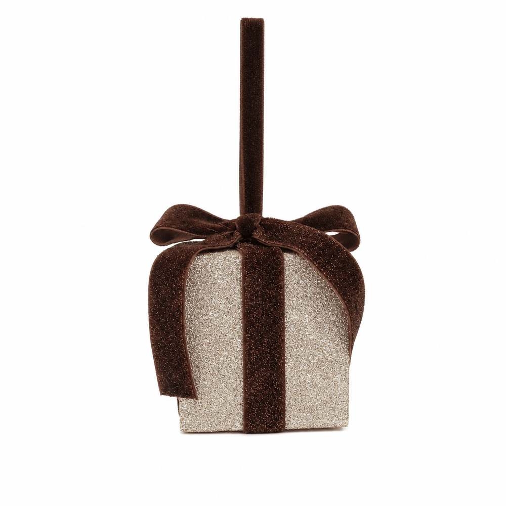 Champagne Velvet Ribbon Gift Box Ornament (8cm x 10cm)