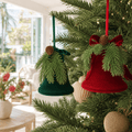 Burgundy & Emerald Flocked Bell Ornament (12.5x16cm)