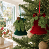 Burgundy & Emerald Flocked Bell Ornament (12.5x16cm)