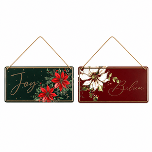 Red Metal Christmas Signs (30cm x 15cm)