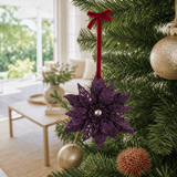 Plum Glitter Poinsettia Ornament (13cm)