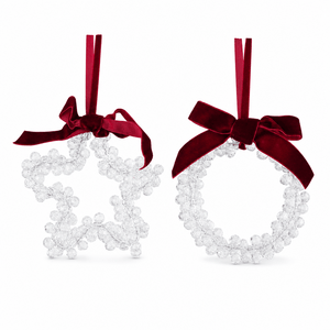 Red Wreath or Star Jewelled Ornament Burgundy Ribbon (10cm)