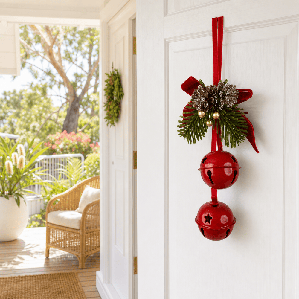 Red Bells with Burgundy Ribbon Ornament (2x5cm)
