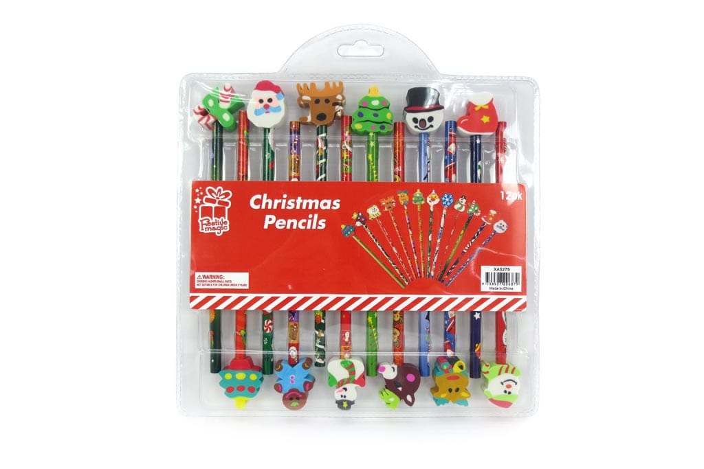Christmas Pencils/Erasers Set (12pc) - View 2