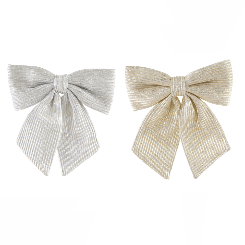 Pleated Metallic Bow Available in Silver or Gold
