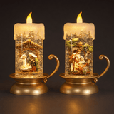 Glitter Swirl Candle Holder Nativity Timer Asst