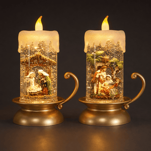 Glitter Swirl Candle Holder Nativity Timer Asst
