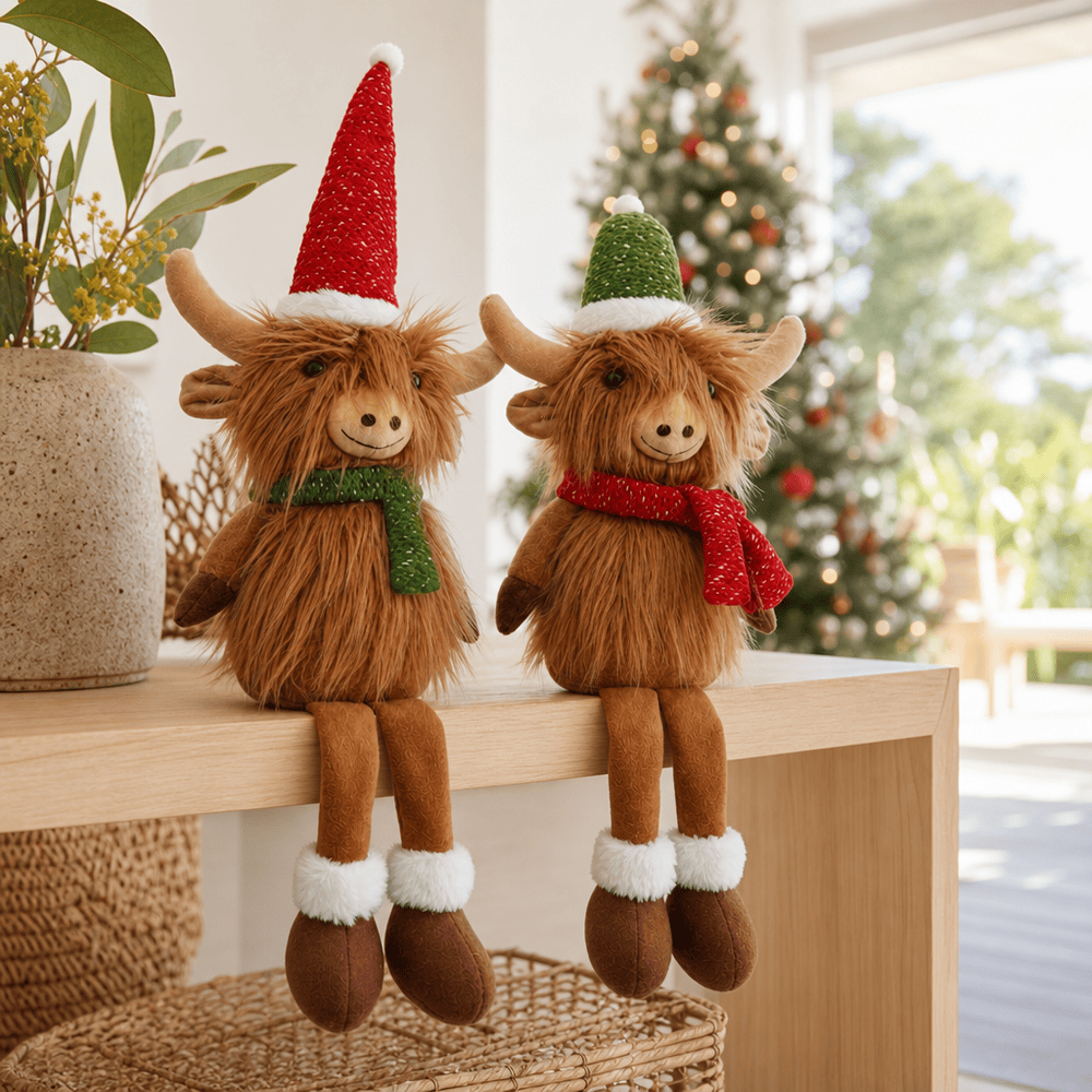 Festive Sitting Highland Cow (55cm)