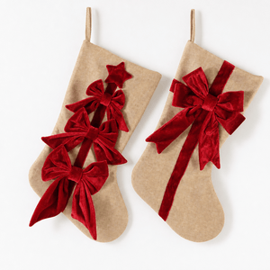 Vintage Stocking with Velvet Bow (51cm) Asst