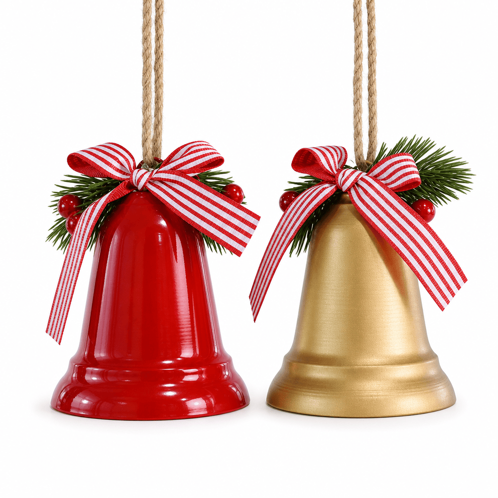 Candystripe Bow and Bell Ornament (8cm) Asst