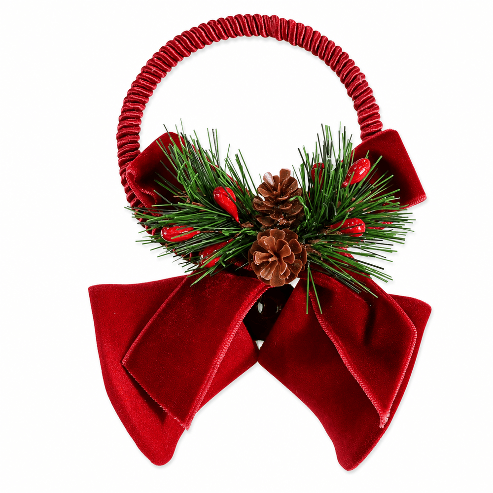 Burgundy Flocked Twin Bells (15cm)