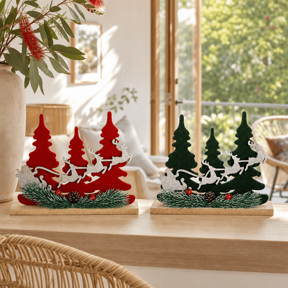 Flocked Reindeer and Tree Scene