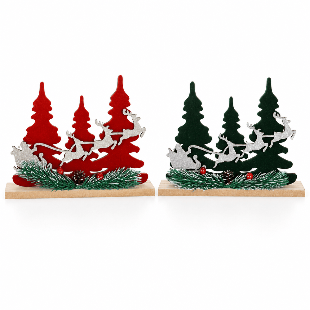 Flocked Reindeer and Tree Scene