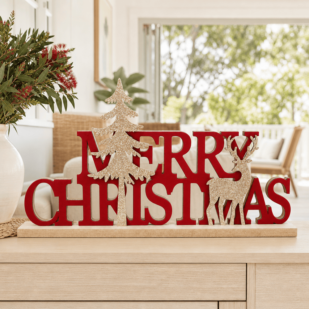 Flocked Merry Christmas Table Sign