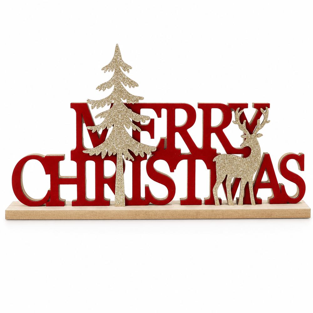Flocked Merry Christmas Table Sign
