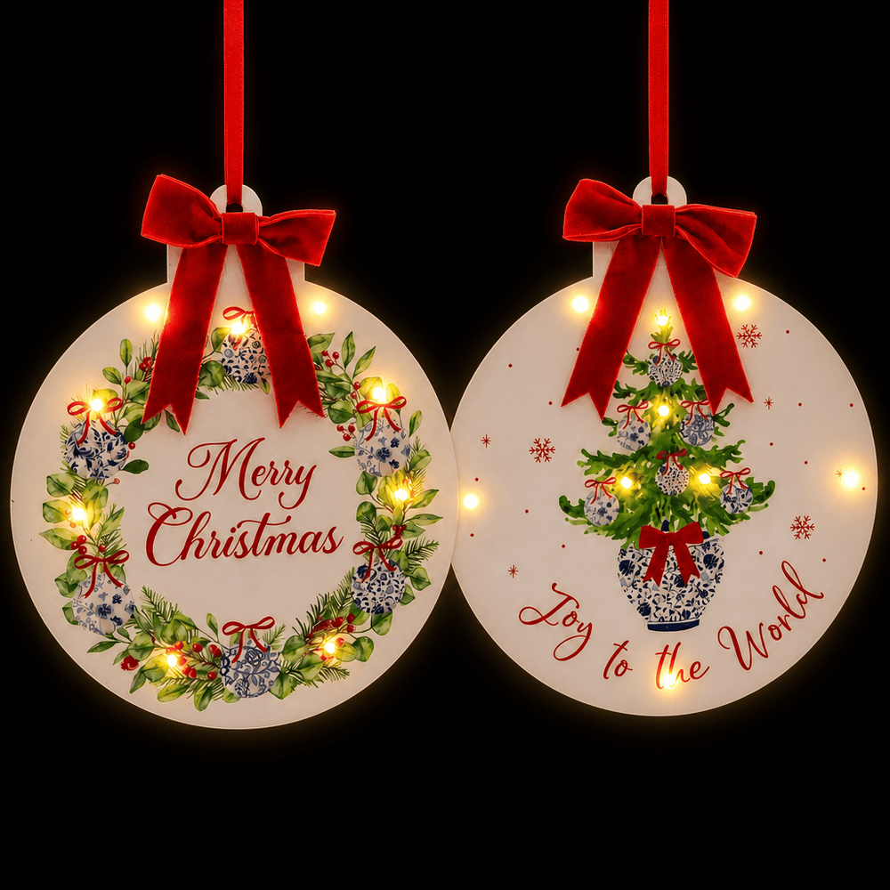 Lit Floral Plaque Red Bow (25.5cm)