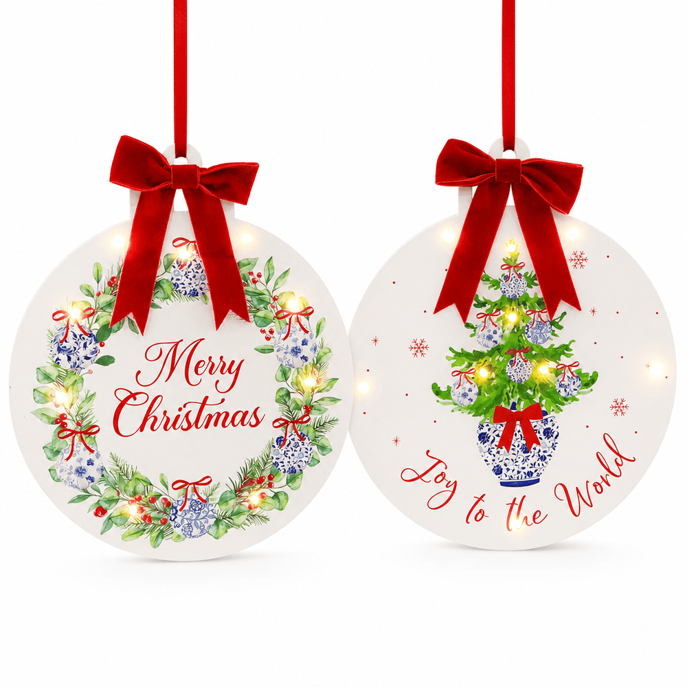 Lit Floral Plaque Red Bow (25.5cm)