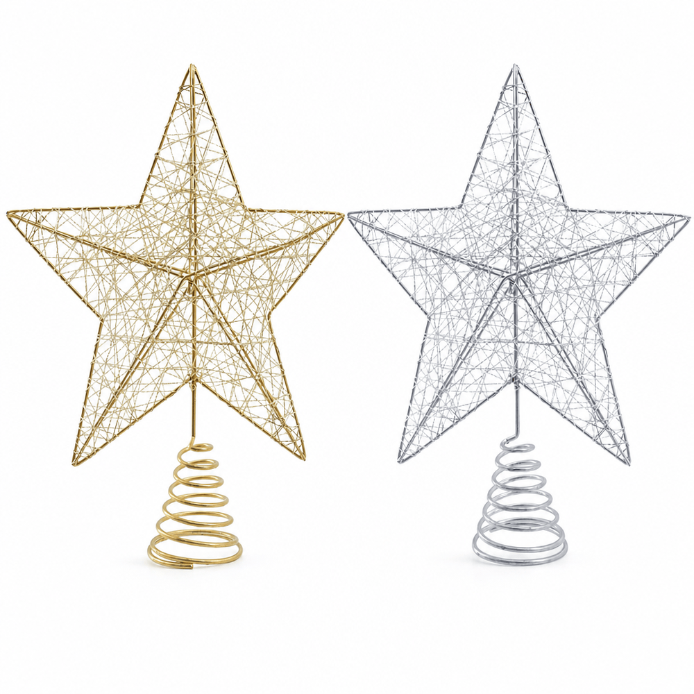 Metallic Tree Topper Star (25cm) Asst