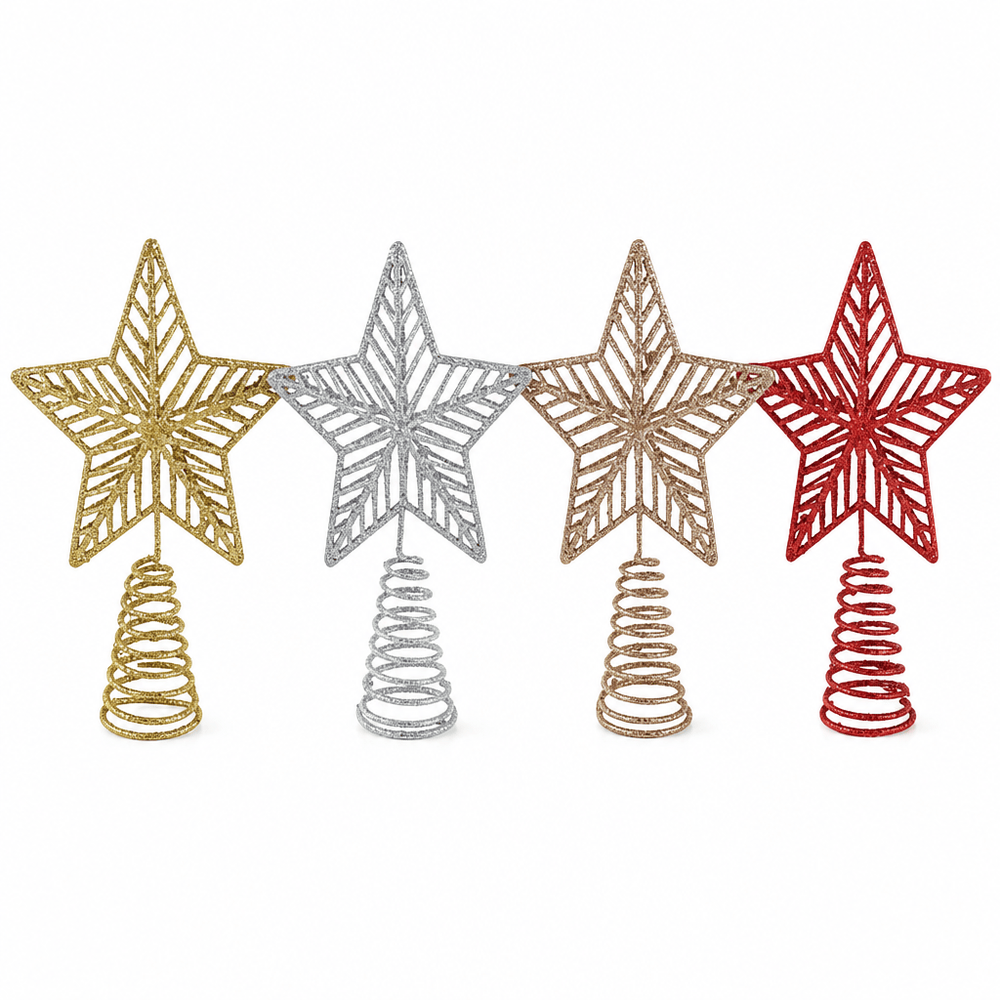 Glitter Tree Topper Star (17cm) Asst