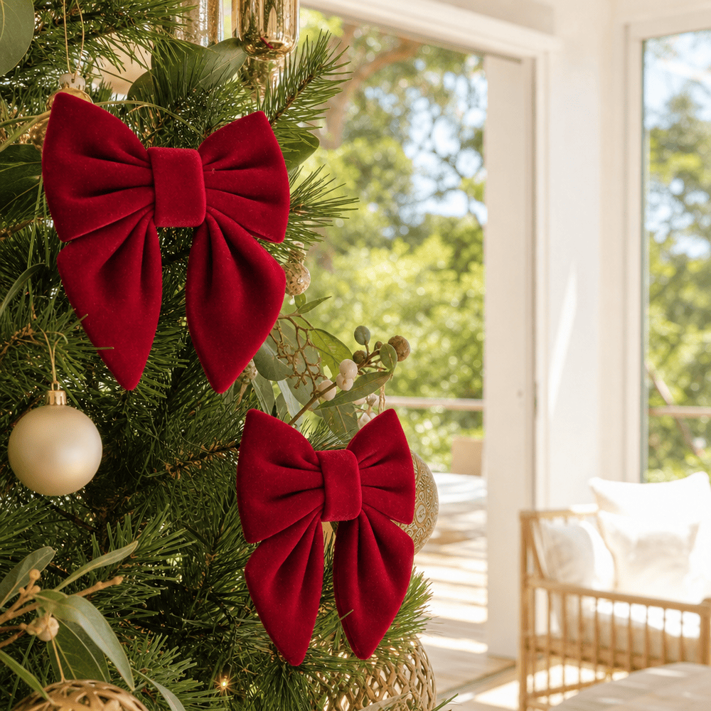 Dark Red Flocked Bow 2pk