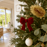 Burgundy Flocked Bow Ornament (10cm)