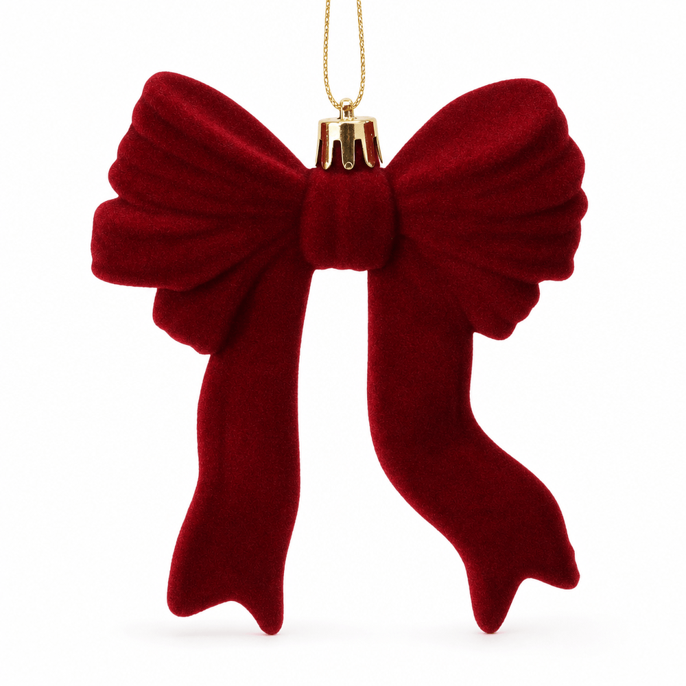 Burgundy Flocked Bow Ornament (10cm)
