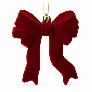 Burgundy Flocked Bow Ornament (10cm)