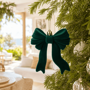 Green Flocked Bow Ornament (10cm)