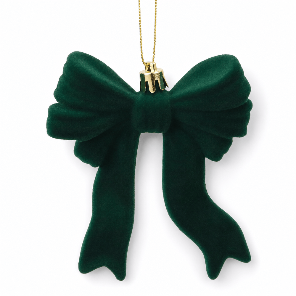 Green Flocked Bow Ornament (10cm)