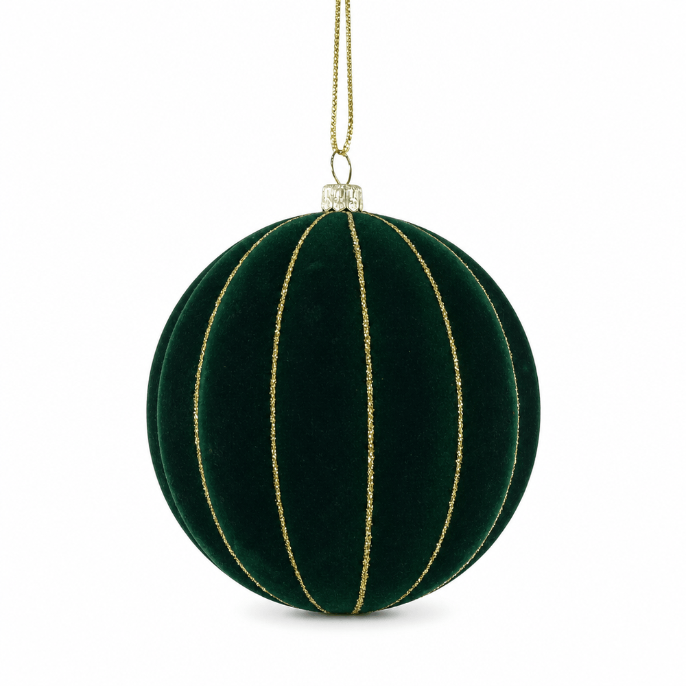 Green Flocked Rib Bauble (10cm)