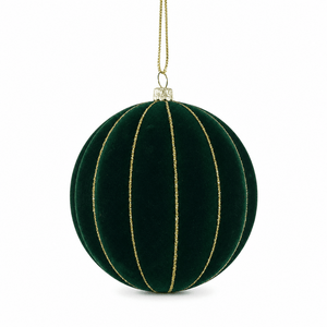 Green Flocked Rib Bauble (10cm)