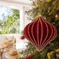 Burgundy Lantern Flocked Bauble (12cm)