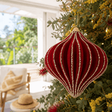Burgundy Lantern Flocked Bauble (12cm)