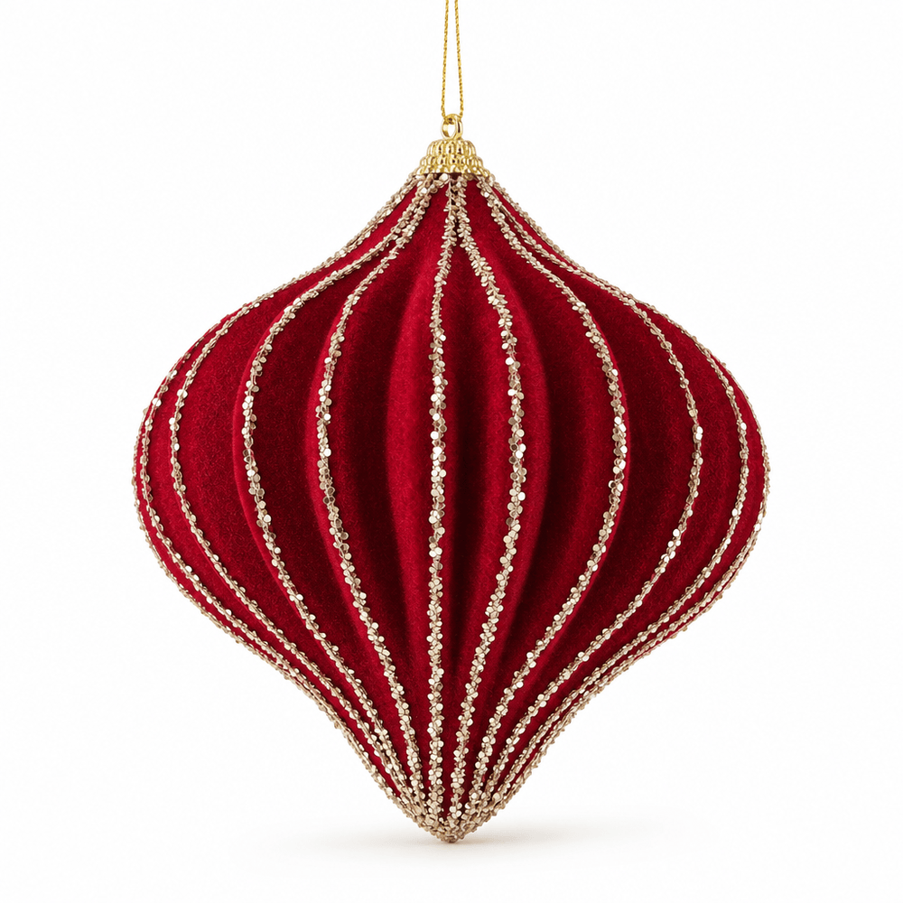 Burgundy Lantern Flocked Bauble (12cm)