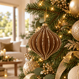 Mocha Lantern Flocked Bauble (12cm)
